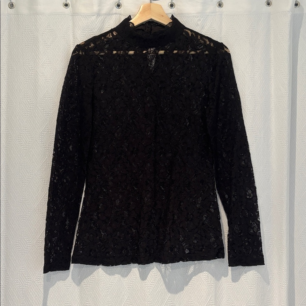 Oasis Black Long Sleeve Lace Blouse/Top